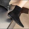 Мода 2024 Женские Классические Черные Ботильоны из Флока Обувь Острый Носок Низкий Каблук Большой Размер 42 Короткие Ботинки Женские Удобные Туфли