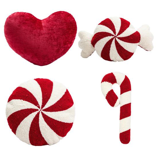 Рождественская подушка в форме сердца в форме леденца, яркий цвет, праздничная новогодняя вечеринка