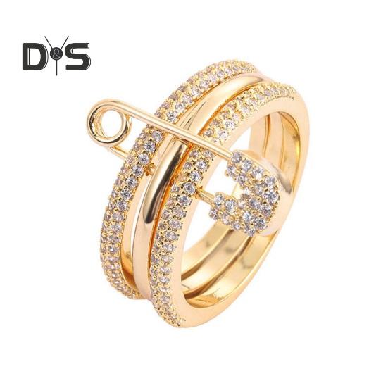 Женское съемное кольцо 3 в 1, дизайн в форме булавки, стразы, декор, полированное сплавное многослойное кольцо, женское украшение на палец для выпускного вечера и повседневной носки