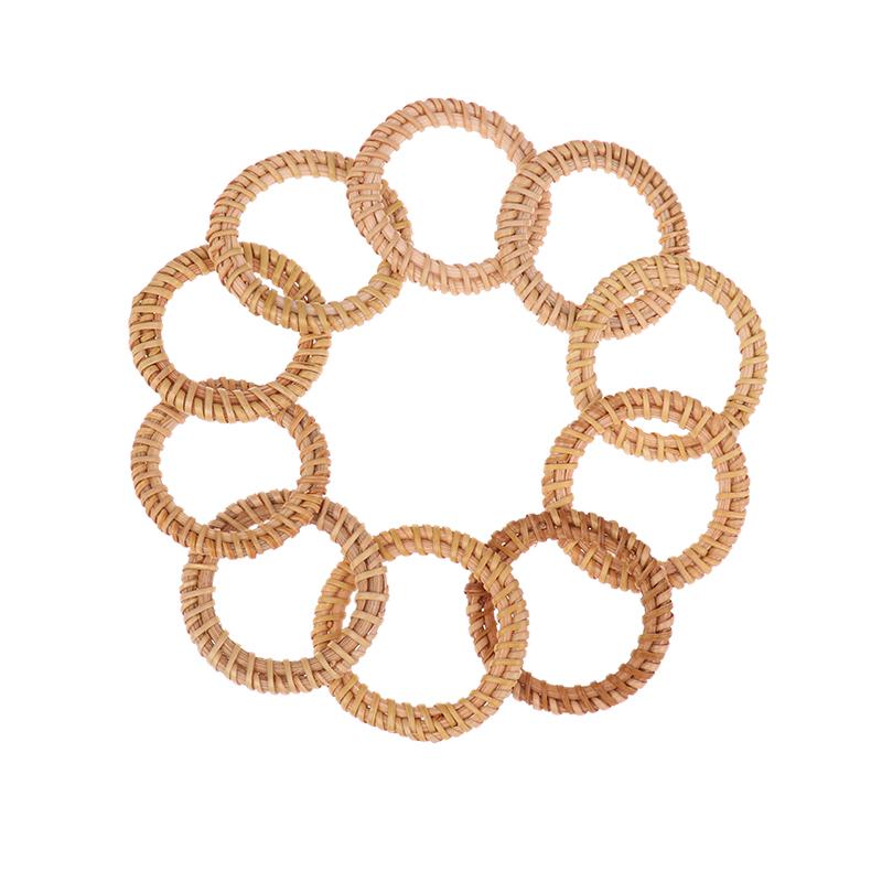 10Pcs Woven Rattan Napkin Rings Rustic Woven Tabletop Holders For Christmas Thanksgiving Home Wedding Party Decor