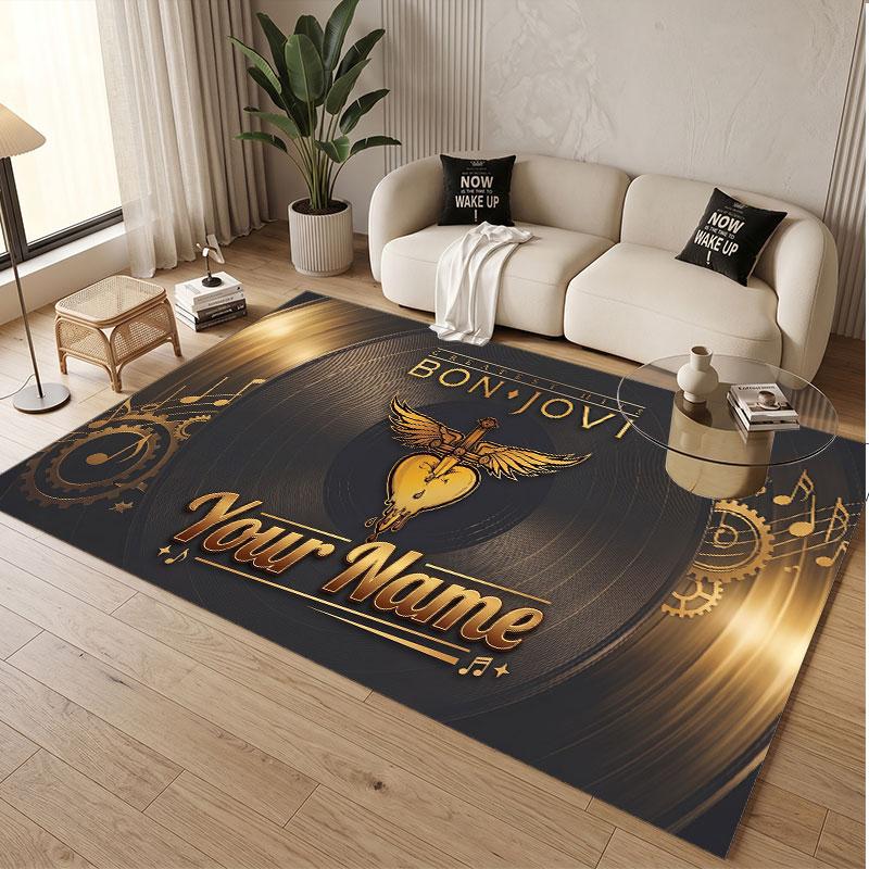 Custom Rug Bon Jovi Pattern Print Name Text Soft Non‑Slip Floor Carpet for Home Indoor Decoration