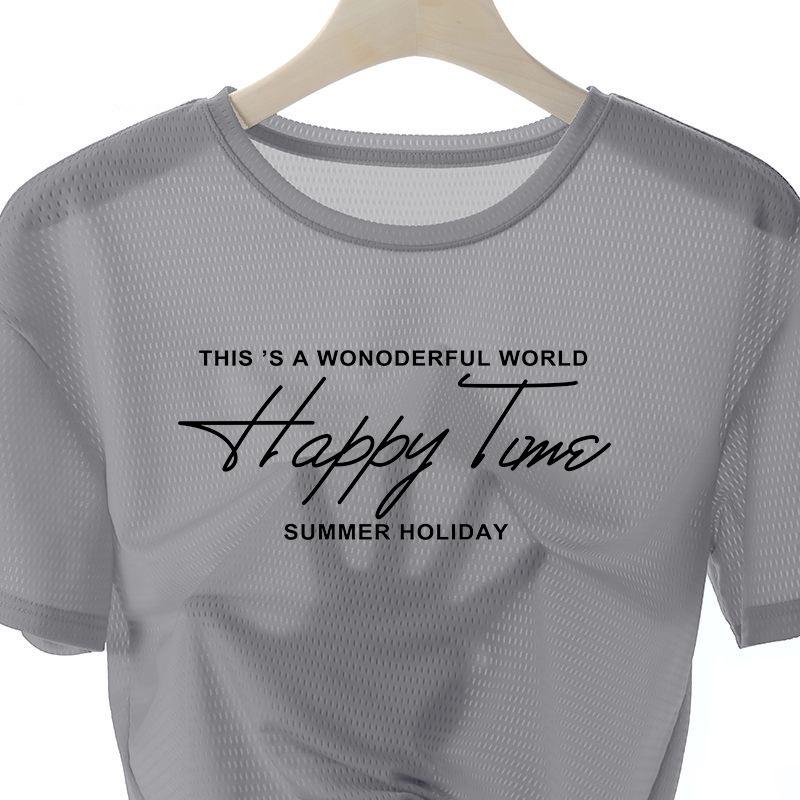 Мужская быстросохнущая сетчатая спортивная футболка Ice Silk с принтом — круглый вырез, короткий рукав, летний выпуск 2024 г.