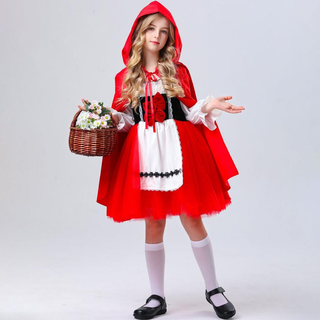 Halloween Little Red Riding Hood Costume Red Cape Cosplay Stage Costume, Girl Cosplay