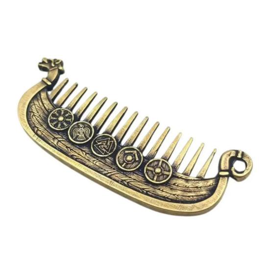 Vintage Viking Beard Comb Heavy Duty Metal Carved Portable Travel Pocket Men Beards Mustaches Hair Wide Teeth Comb