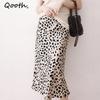 Women Summer High Waist Satin Leopard A-line Skirt Elegant Vintage Retro Fashion Midi Skirt QT1823
