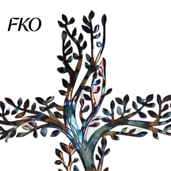 Artistic Cross Wall Hanging Metal Art, Tree of Life Crosses Iron Base Art Decor, for Garden Living Room Bedroom Hollow Branch Leaf Sculpture