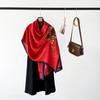 Шелковый шарф средней длины, праздничный красный подарок для мамы, цветочный узор, простой дышащий солнцезащитный платок, шарф