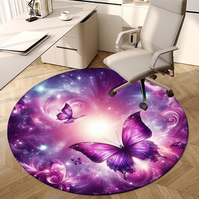 1pc Office Carpet Chair Mats Purple Butterfly Fantasy Perfect for Decorating Office Chairs, Living Rooms, Or Bedrooms.YDT142