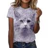 Animal Series Digital 3D Printed Men's Women's Short Sleeved T-shirt Cute Cat Round Neck Base Top
