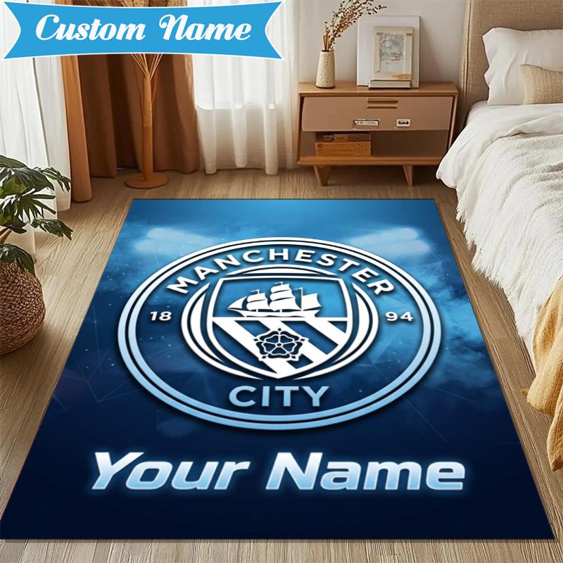 Custom Name Manchester Football Rug Indoor Floor Mat Chair Rug Perfect for Living Room, Bedroom, Playroom, Game Room Christmas fan gifts