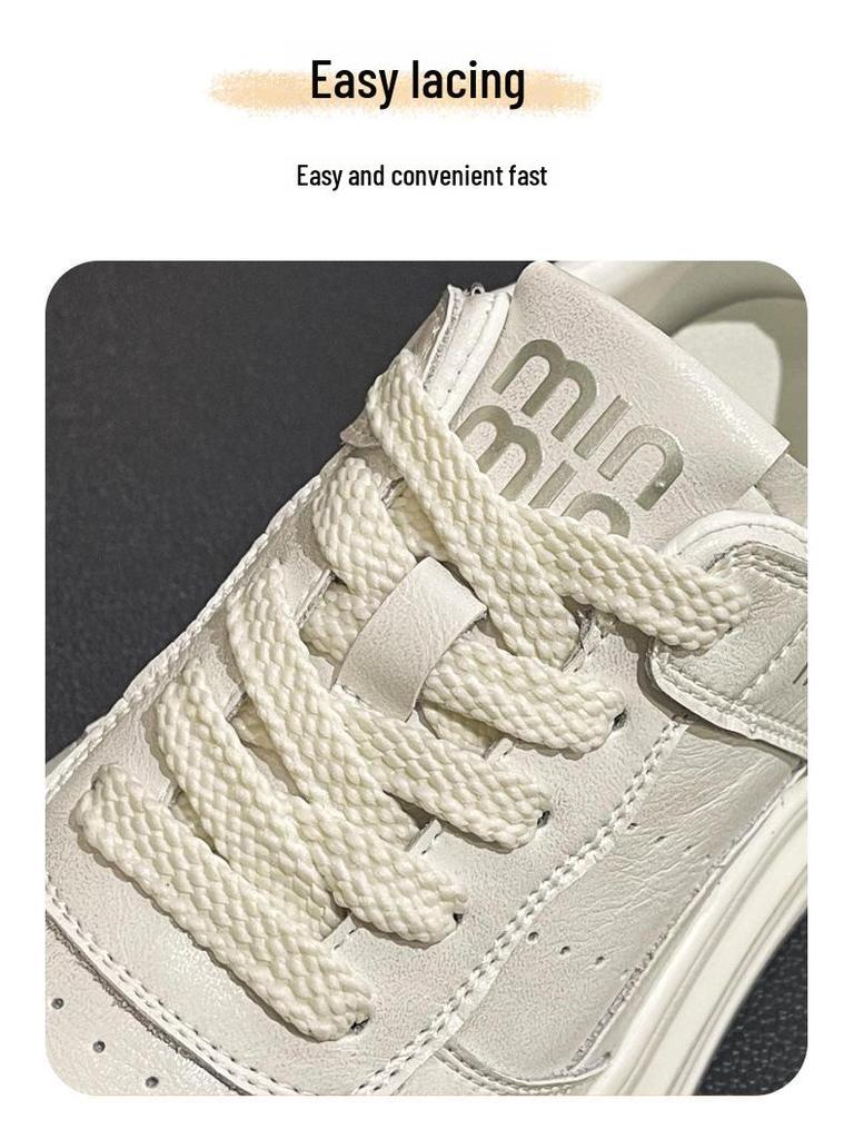 Женские модные белые кроссовки на платформе из натуральной кожи - весна/осень 2025 г. - визуально увеличивают рост, на толстой подошве, со шнуровкой, в уличном стиле