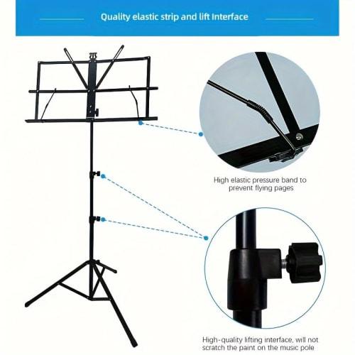 Wittner Tabletop Music Stand, Professional Multi-Purpose Folding Music Stand: Suitable for Guitar, Violin, and Drums, Includes Carrying Bag