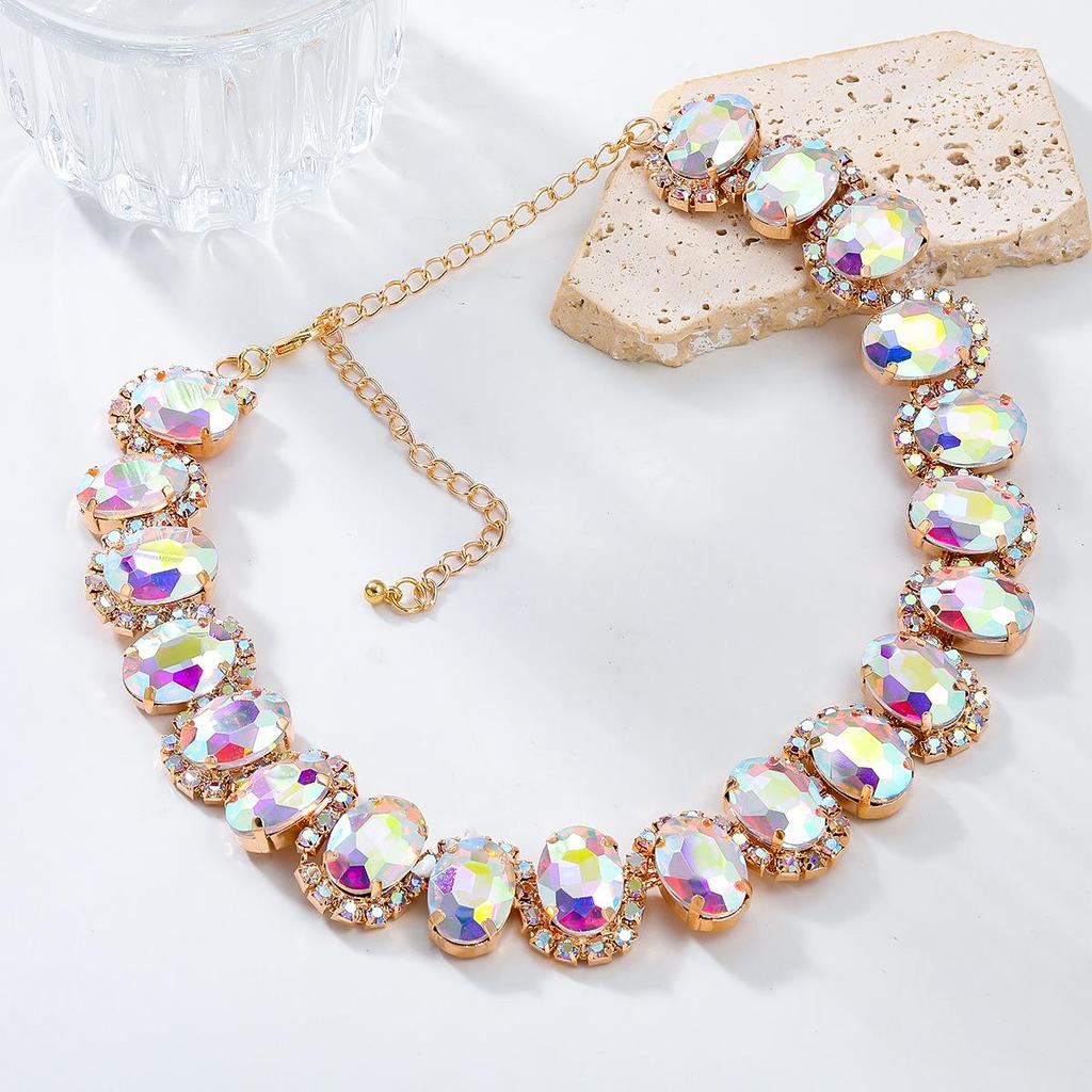 2024 Европейское и Американское преувеличенное ожерелье с когтями: Овальные цветные стеклянные и бриллиантовые свадебные украшения