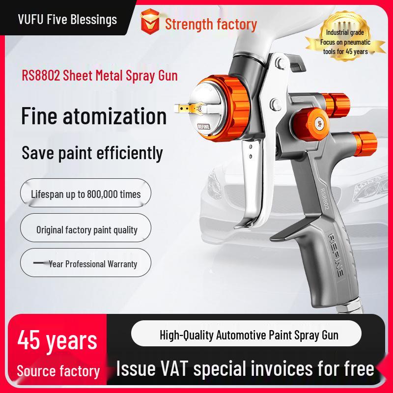 Ruifeng RS8802 Upper Cup Spray Gun: 1.3mm Nozzle, Pneumatic, High Atomization, Automotive Topcoat and Sheet Metal Paint.