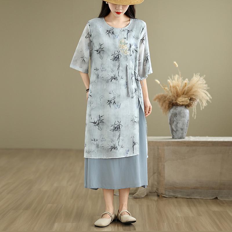 DIMANAF 2025 Летнее Женское Платье Большого Размера Свободное Цветочное Платье Шифон Элегантное Базовое Винтажное Повседневное Макси Платье