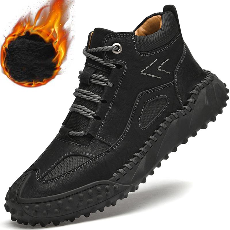 Повседневные кроссовки ручной работы, лоферы, повседневная обувь, высокие кожаные зимние спортивные ботинки для мужчин, мягкие и удобные нескользящие ботинки с хлопковой подкладкой