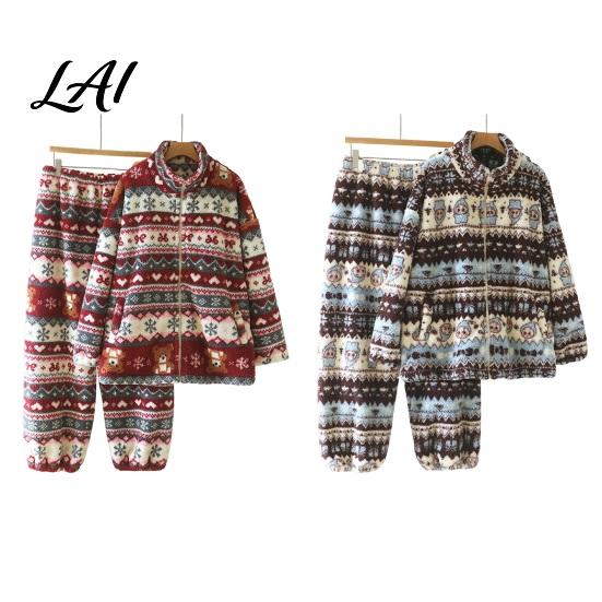 Multi Purpose Home Wear for Women 2Pcs/Set Fleece Pajamas Set Jacquard Texture Warm Loungewear Loungewear Loose Fit Sleepwear Set Autumn Winter Cozy