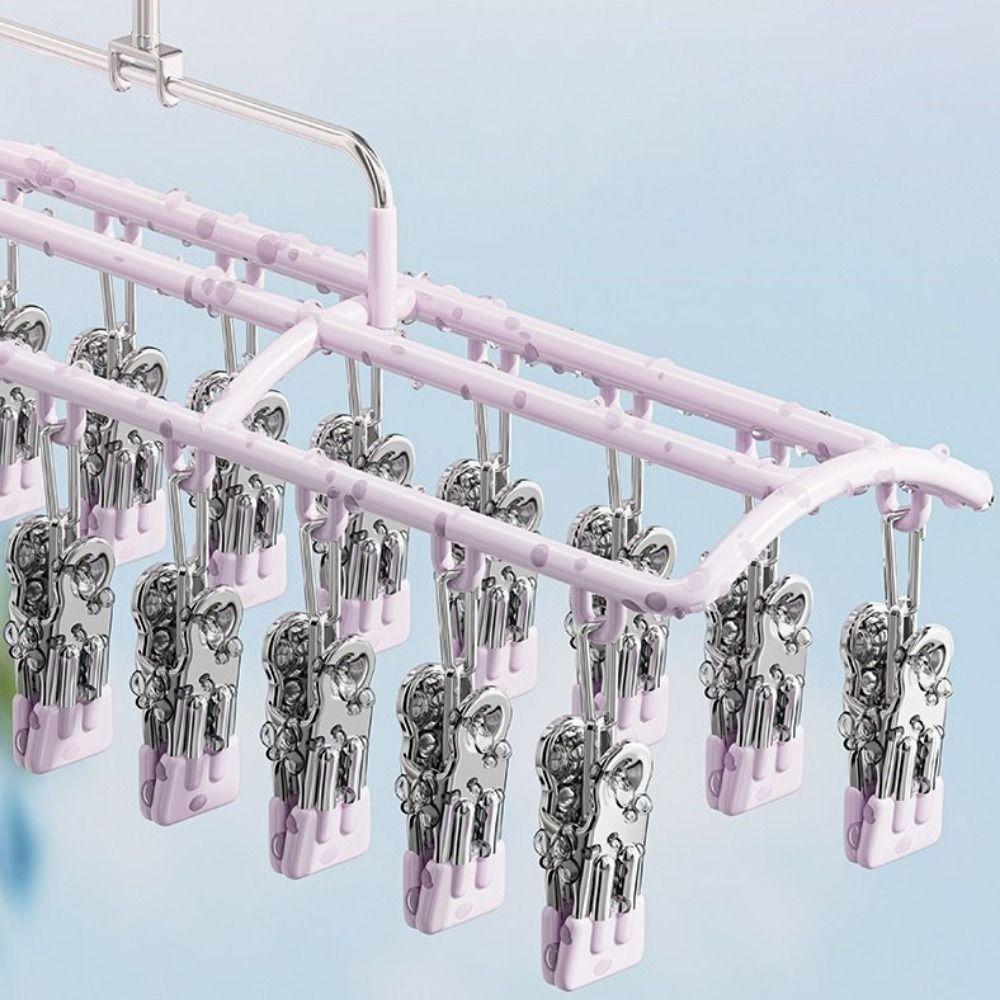 Stainless Steel 20 Clips Sock Drying Rack Non-slip Unmarked Underwear Drying Rack  Indoor