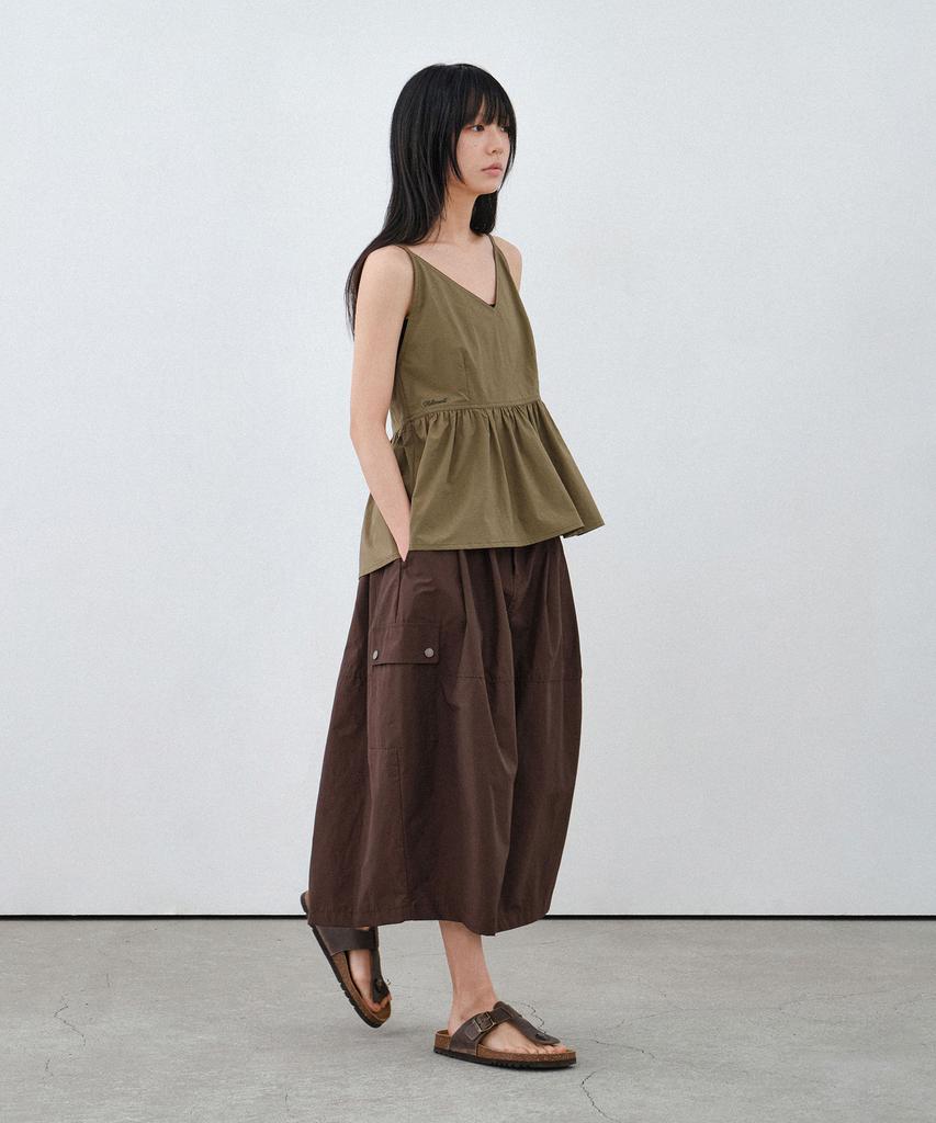 HELEMENT Women'S Peplum Sleeveless Top (Khaki)