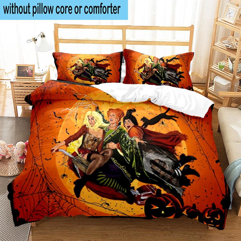 3PCS Halloween witch 3pcs Bedding,Including 3PCS Duvet Cover And 2pcs Pillowcases Perfect for Christmas,Ideal for Bedroom, Dormitory