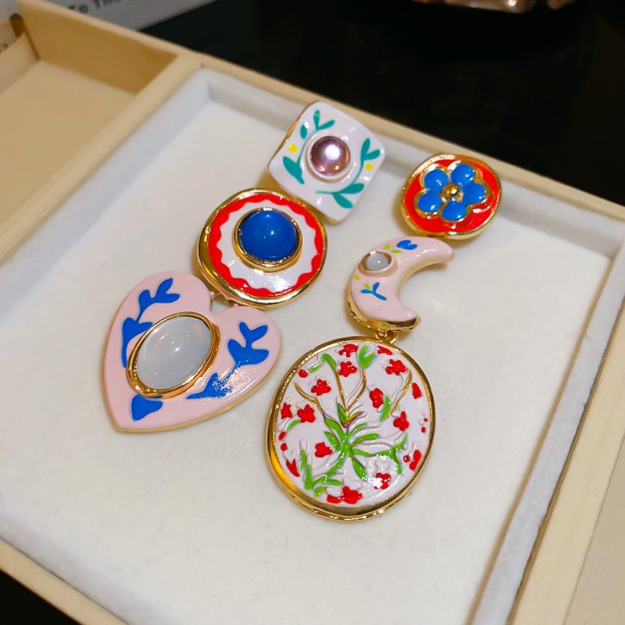 Bohemian Colorful Flower Long Resin Earrings Retro Temperament Fashion Earrings for Women