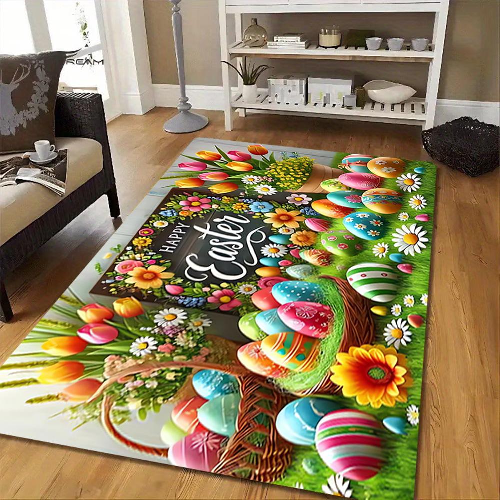 Spring Bunny Watercolor Print Decoration,Carpet,Living Room,Bedroom, Non-slip,Square rug