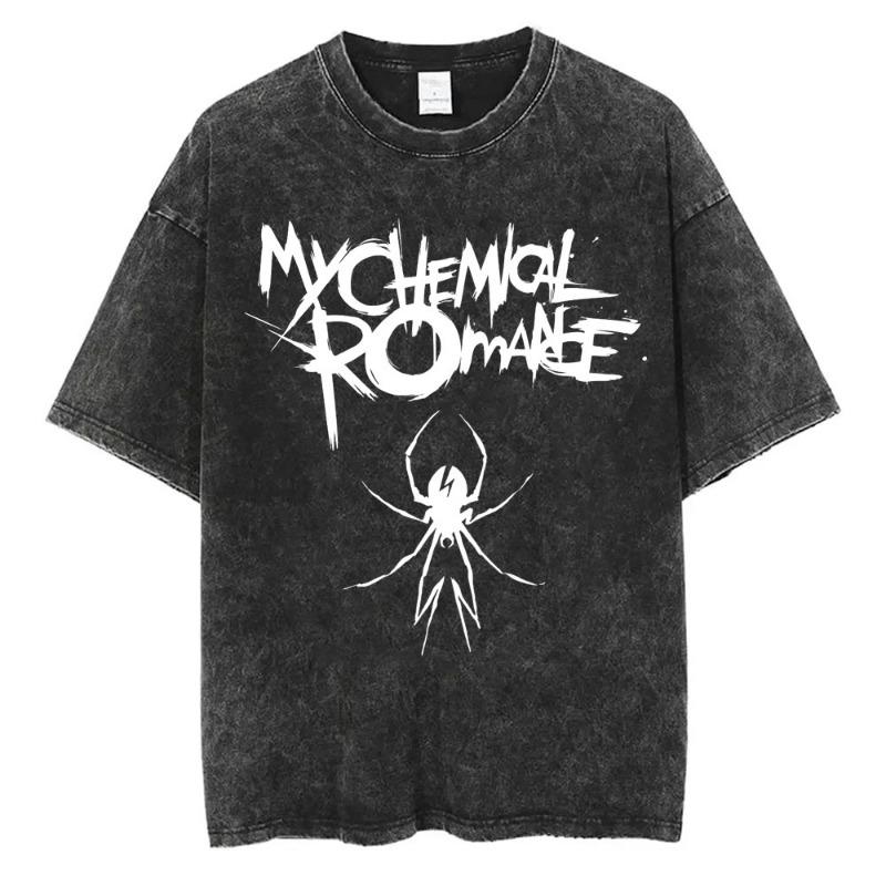 Стирка Винтаж My Chemical Romance The Black Parade Альбом Графическая Футболка Мужская Женская Панк Эмо Рок Оверсайз Футболки Уличная Одежда