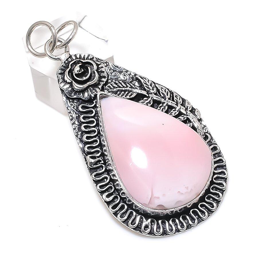 Pink Opal Gemstone 925 Sterling Silver Jewelry Pendant 2.44"