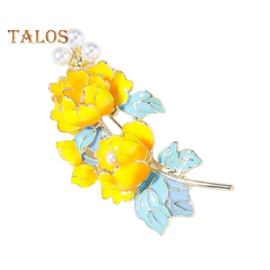 Brooch Pin Flower Shape Faux Pearls Decor Enamel Pin Fine Craftsmanship Collar Coat Badge Clothing Decoration