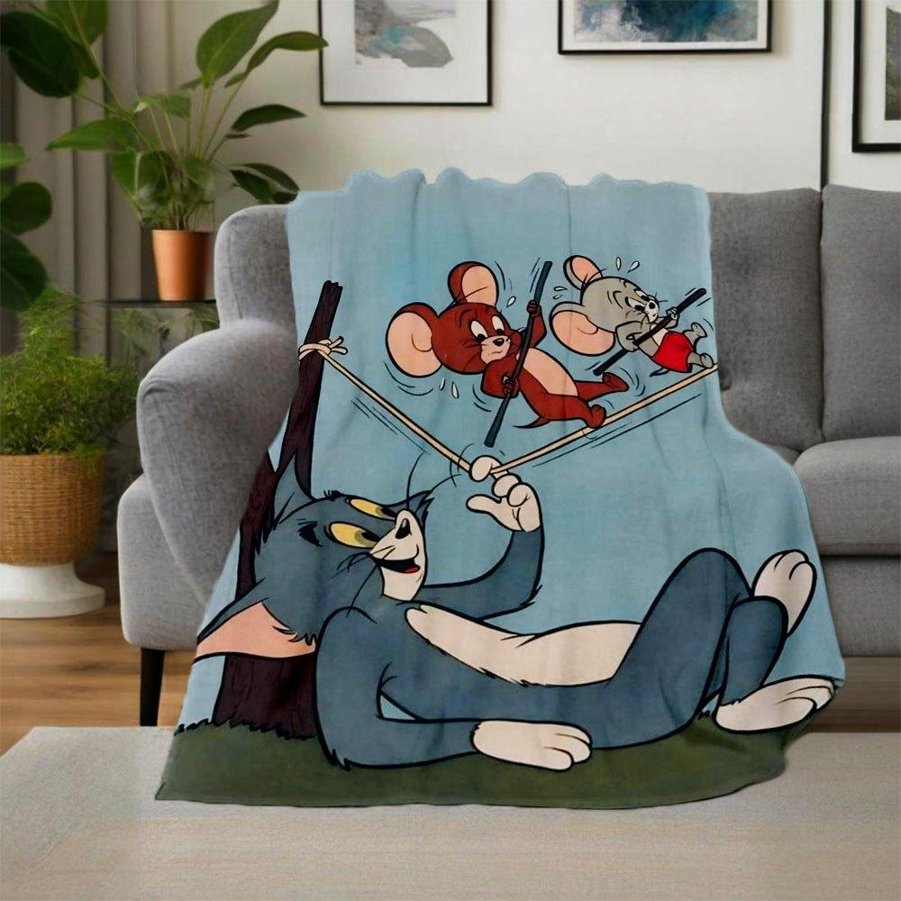 Tom & Jerry Kids Cartoon Wall Art Print PosterBlanket Flannel Throw Blanket for Sofa, Bed, Travel, Camping, Office