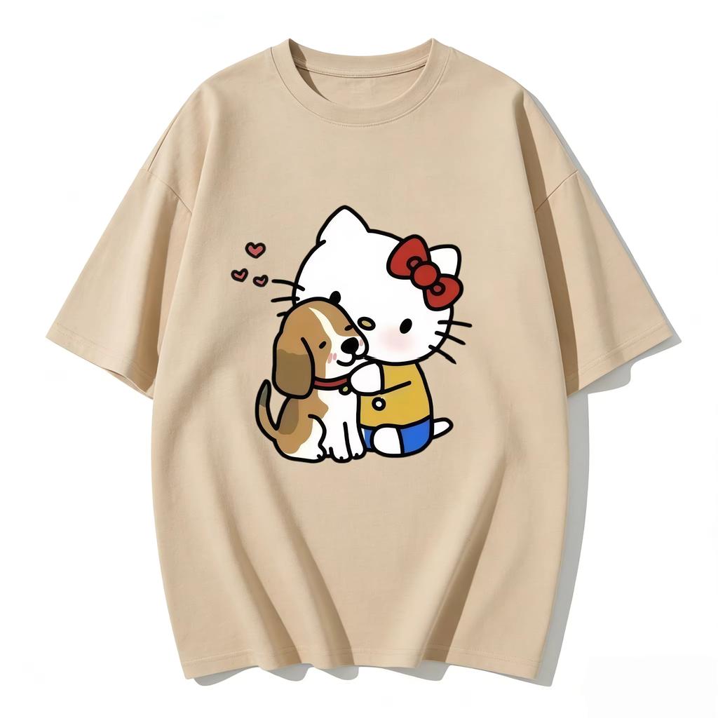 2026 новый летний милый графический топ HelloKitty повседневный хлопковый топ с коротким рукавом для женщин и девочек Каваи мультяшный принт Streetwear