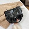 Yogodlns Fashion Shoulder Bag for Women PU Leather Chains Armpit Black Solid Color Messenger Bag Flap Handbags