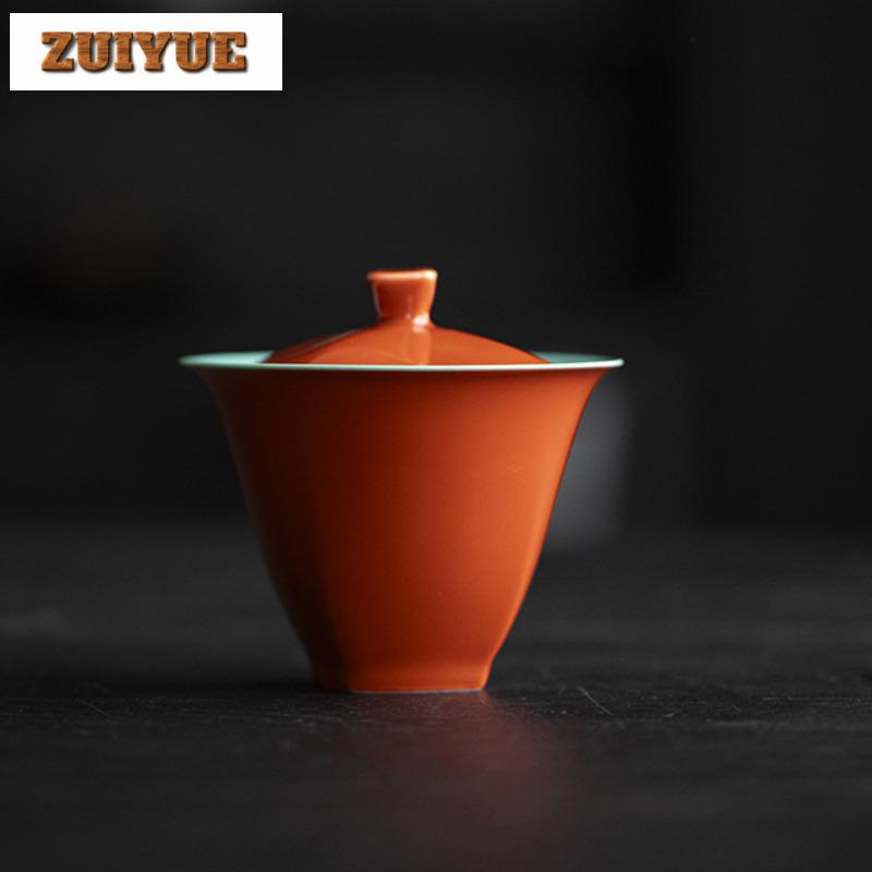 135ml Handmade Palace Red Ceramic Gaiwan Ancient Turquoise Tea Tureen Tea Bowl With Lid Kit Tea Making Cover Bowl Tea Services