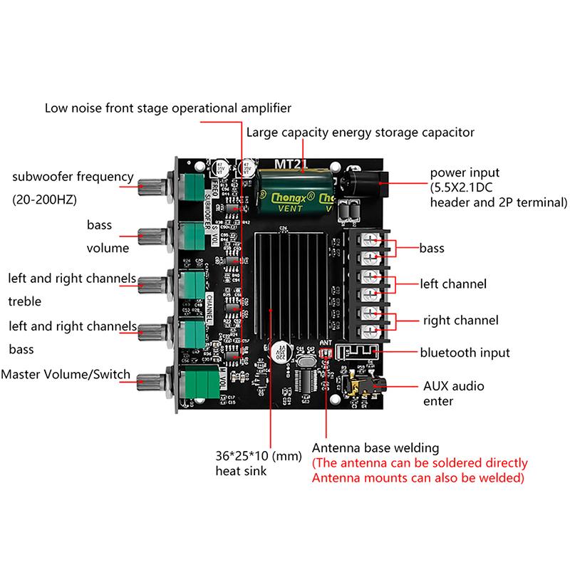 1 шт. Zk-Mt21 2X50 Вт + 100 Вт 2,1-канальный Bluetooth 5,0 сабвуфер цифровой басовый усилитель