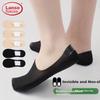 Women's Summer Thin Cotton-Backed Socks, Short Silk Invisible Low-Cut Non-Slip Heel Grip Stockings, Black Size 5