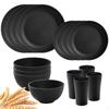 16Pcs Dinnerware Sets Bowls Minimalist Straw PP Service for 4 Dinner Plates Dishes Hotel