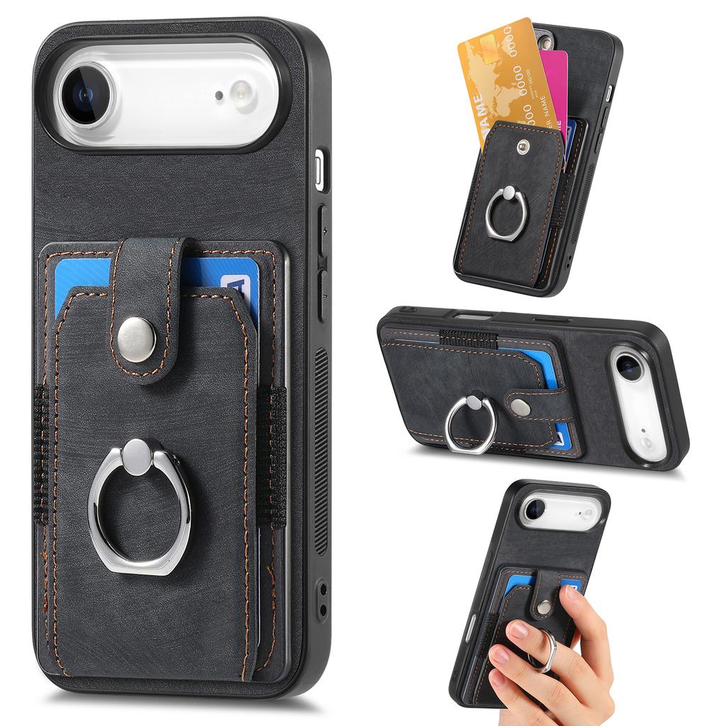 For iPhone Air Phone Case Leather Back Cover with Card Slots Kickstand