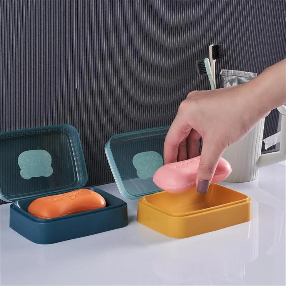 Bathroom Soap Dish With Lid Home Plastic Box Keeps Dry Soap Dish Travel Portable Tray Dish Storage Soap Container