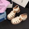 Leather Summer New Sandals Women Wear Versatile Thick Heel Bag Head Thick Sole Hollow Soft Sole Beach Pig Cage Shoes