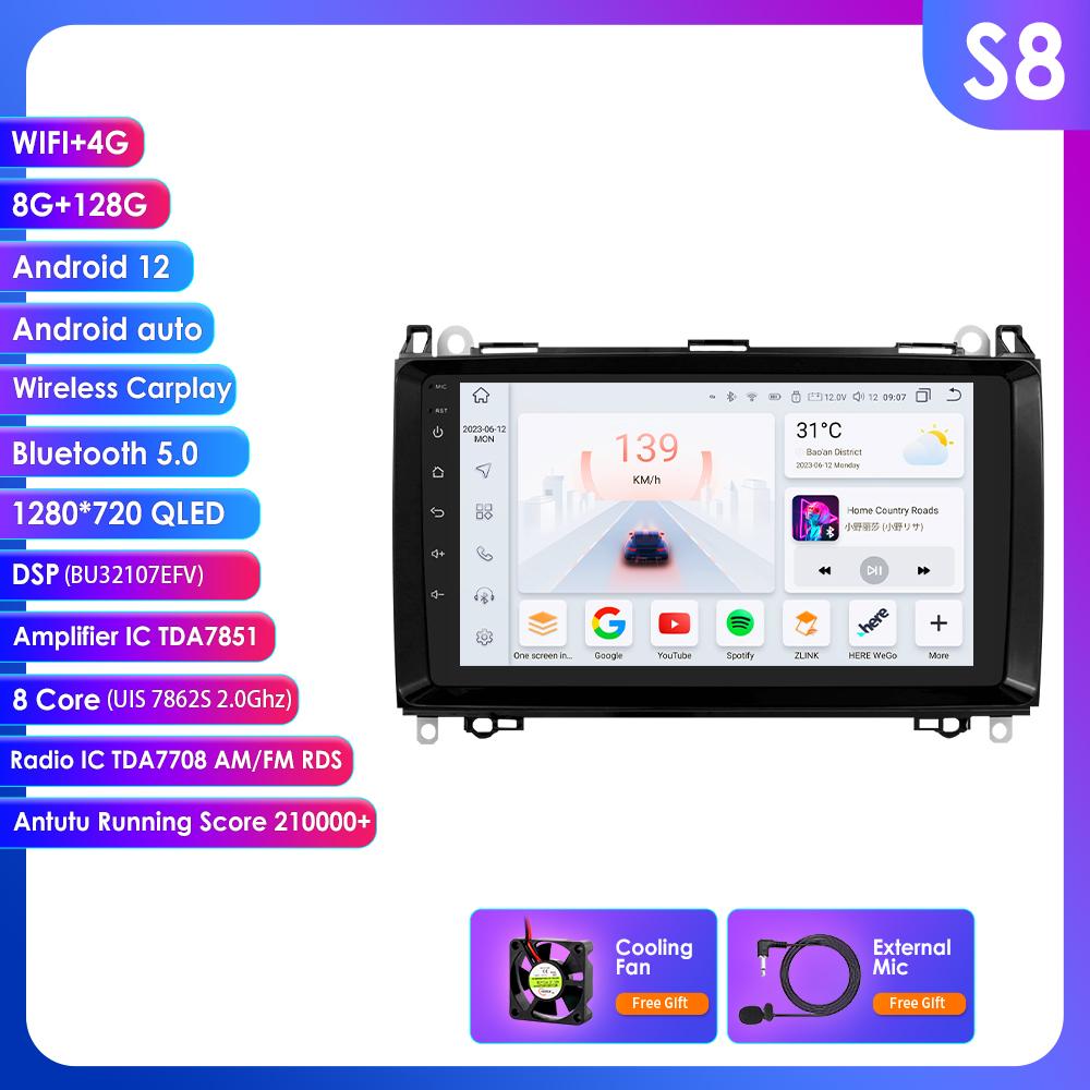 Hizpo 9" Android 13 беспроводной Carplay для Mercedes Benz B200 W245 W639 W906 Sprinter Navi GPS 2 Din автомобильный радиоприемник мультимедийный проигрыватель RDS DSP Bluetooth SWC