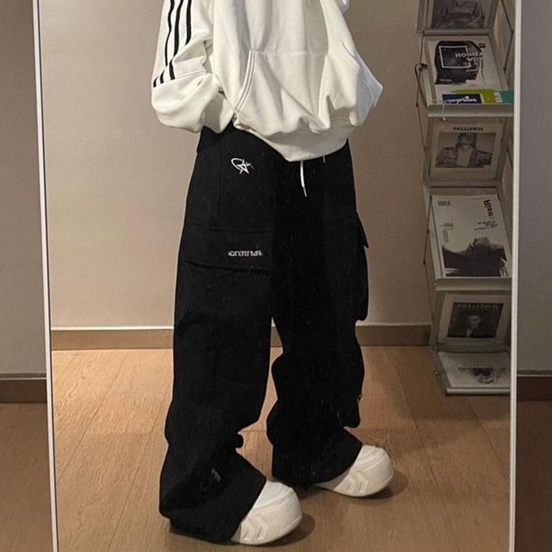 Женская одежда, винтажные мешковатые спортивные штаны, брюки-карго, серые, весенне-осенние, новые прямые повседневные брюки с широкими штанинами, большой карман, 2024