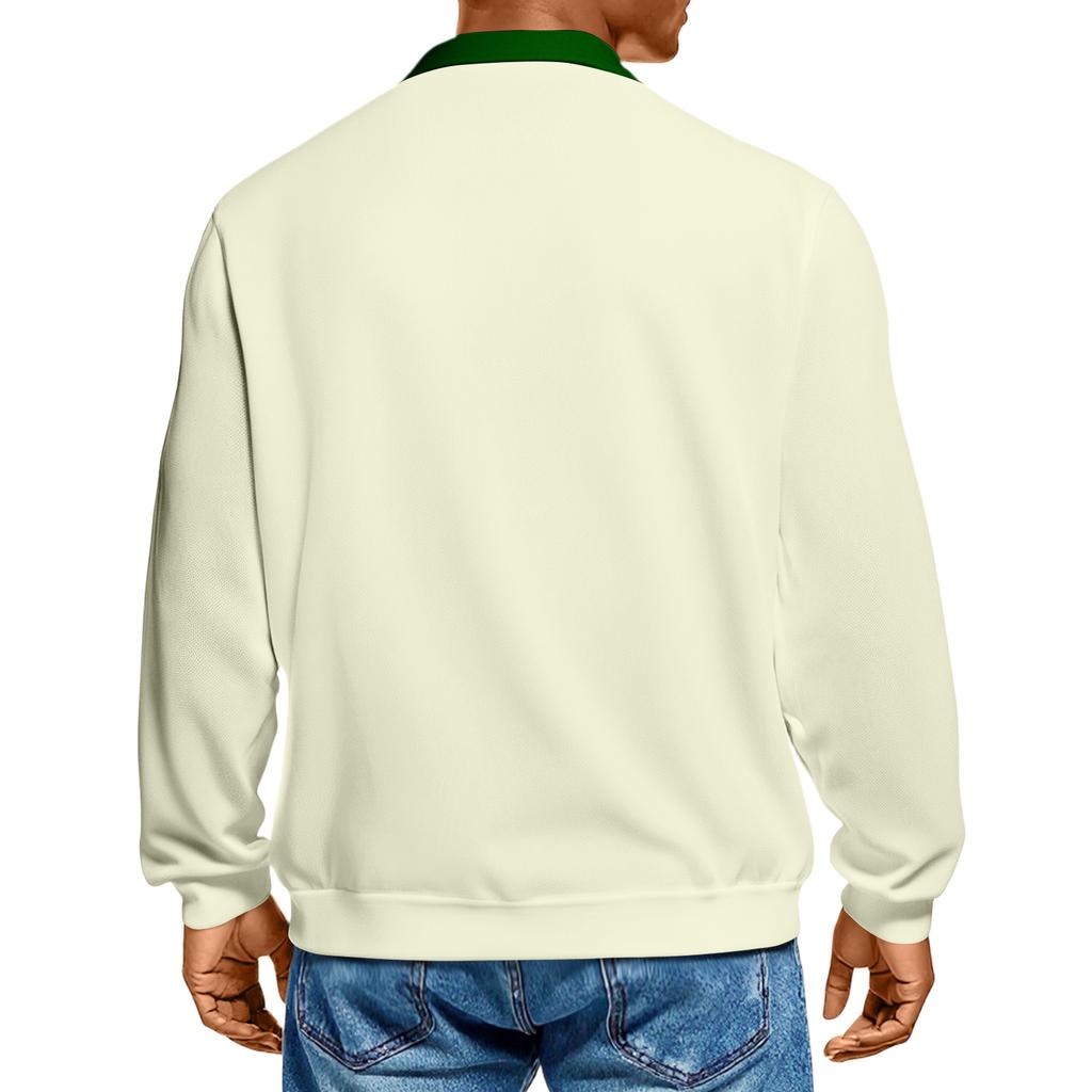 Мужской повседневный трикотажный базовый топ с длинным рукавом и воротником в стиле колор-блок