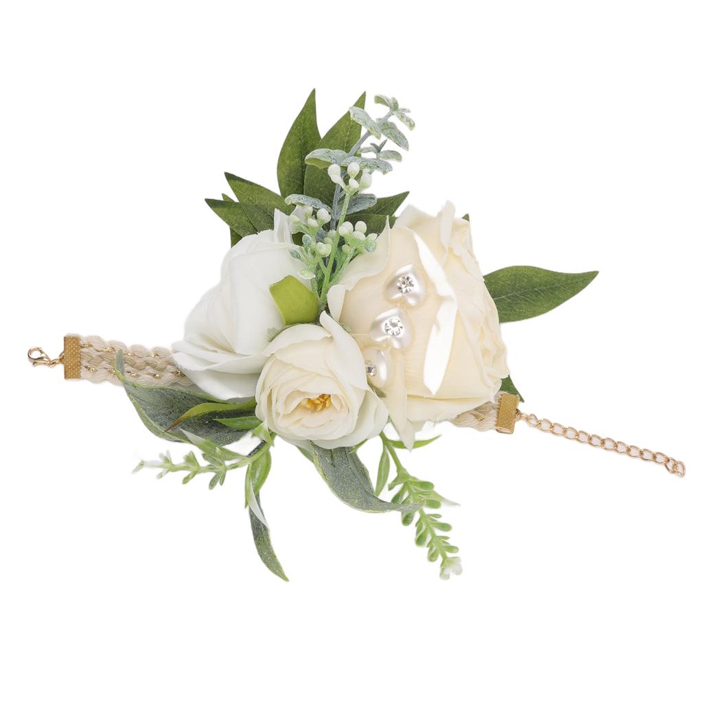 Wrist Corsages for Wedding Bride Wrist Flower Decorative White Roses and Green Leaves for Prom