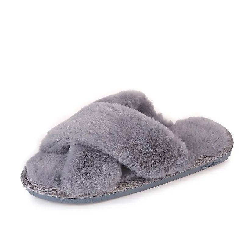 Winter Women House Slippers Fashion Warm Shoes Woman Slip On Flats Female Slides Black Pink Cozy Home Furry Slippers