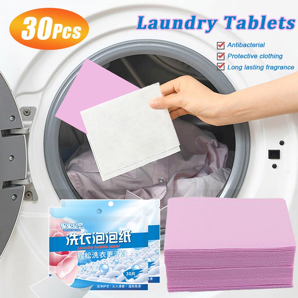 30Pcs Laundry Tablets Strong Decontamination Laundry Detergent Sheet Underwear Clothes Cleaning Detergent Laundry Bubble Paper