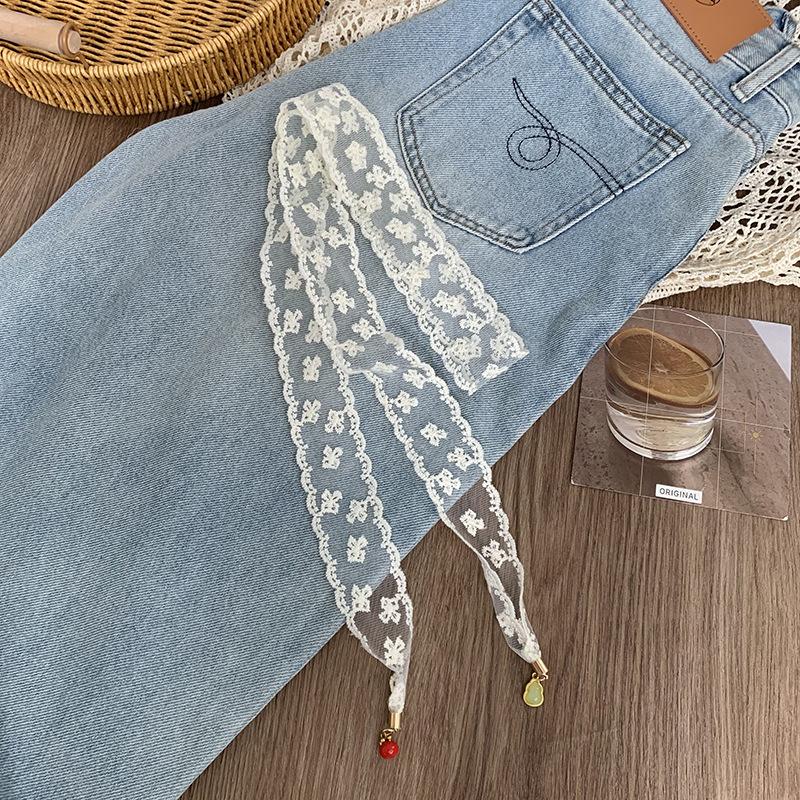 Lace Silk Scarf, Long Strip, High-end Bow, Small Pendant, Scarf, Headscarf, Headband, Decorative Scarf, Waist Belt Can Be Tied.