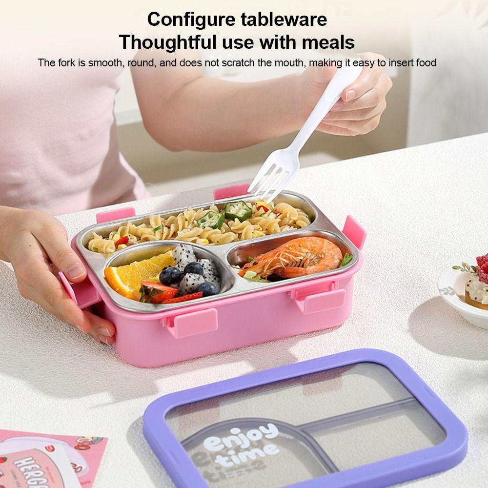 304 Stainless Steel Thermal Lunch Box 3 Compartments Bento Lunch Box  School Use