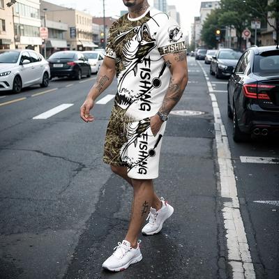 Мужская белая футболка с короткими рукавами и шорты с 3D принтом рыбы-лева, комплект спортивной одежды для летнего уличного отдыха, властная мужская одежда