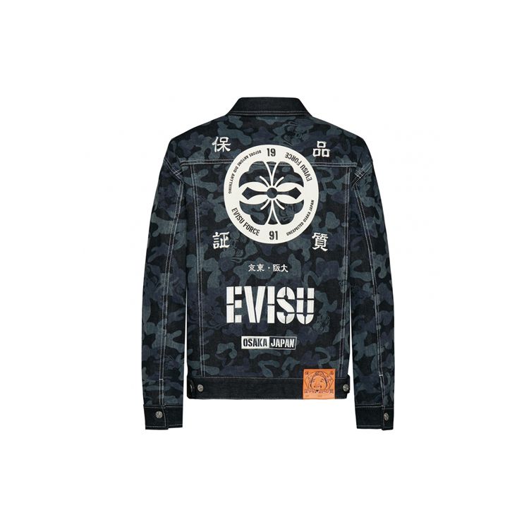 Evisu Family Crest Printed Denim Jacket Men jackets Dark-Blue 1EAHTM9DJ131XX