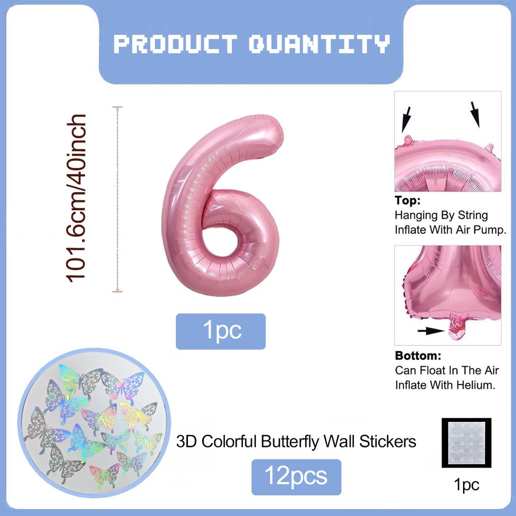 Pink Butterfly Number Balloon, 3D Stereoscopic Butterfly Number 0-9 Used for Anniversary Birthday Party Photography